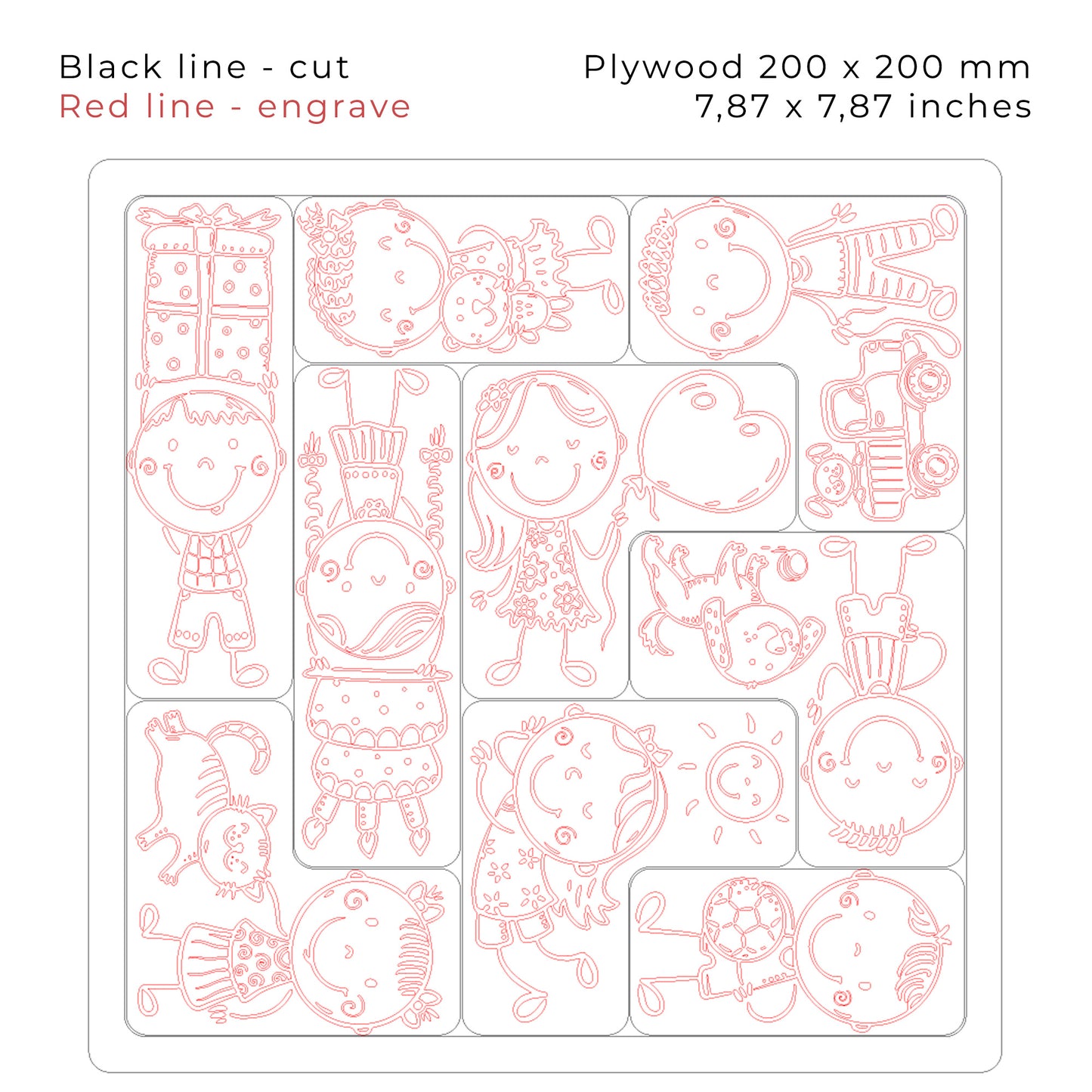 Laser cut wooden puzzle. Montessori learning kids crafting