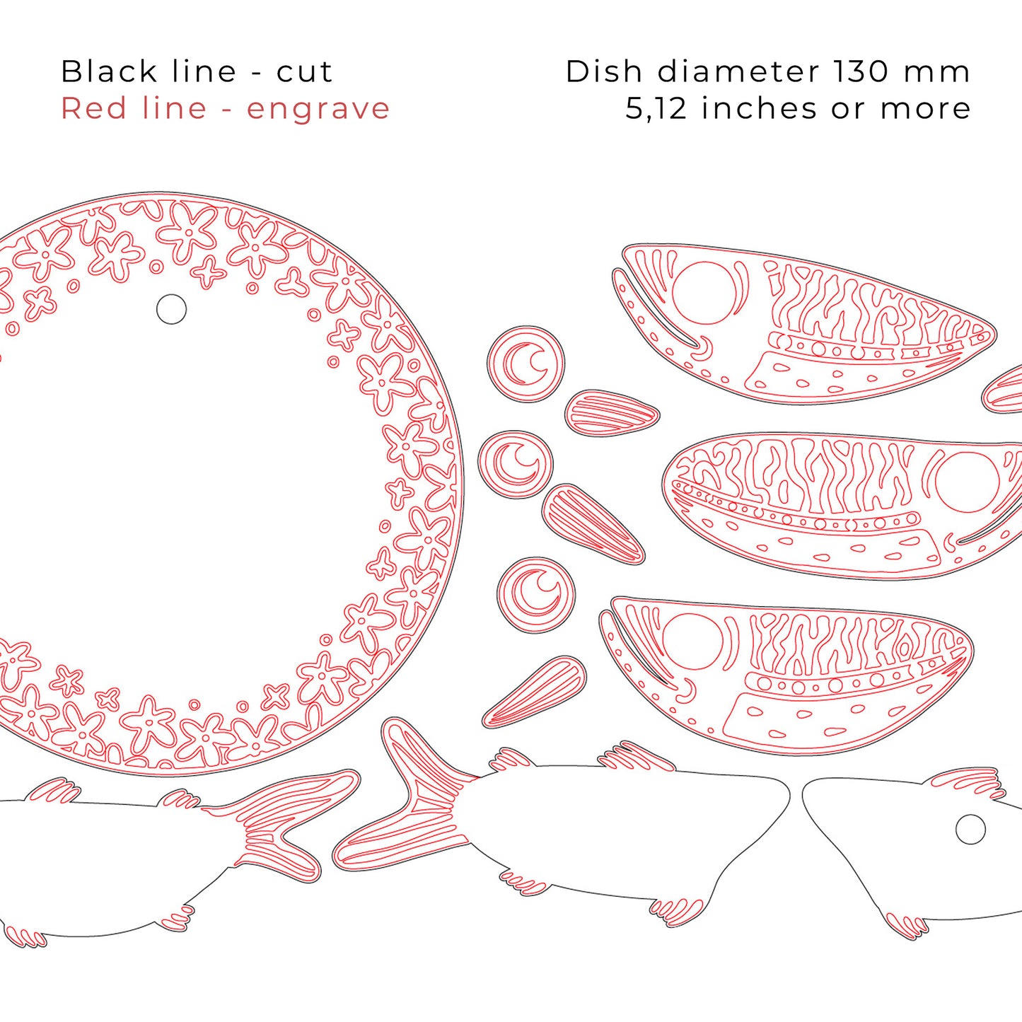 DIY Template with Three Fishes Wall Art Laser Cut File