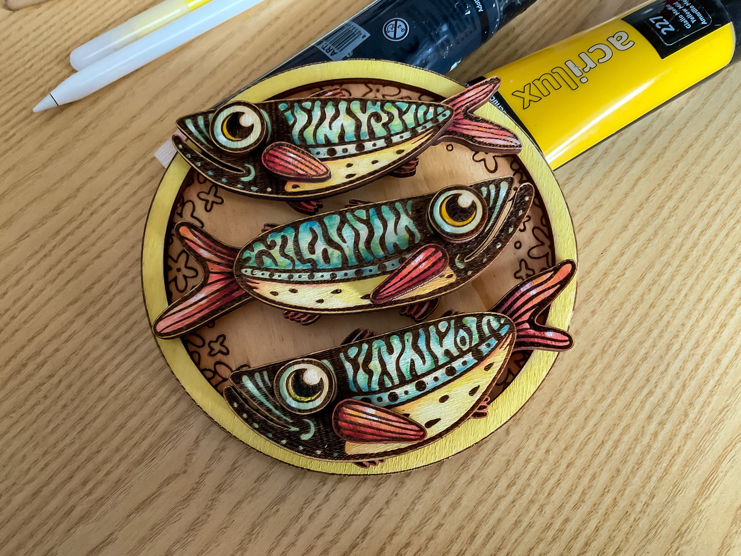 DIY Template with Three Fishes Wall Art Laser Cut File