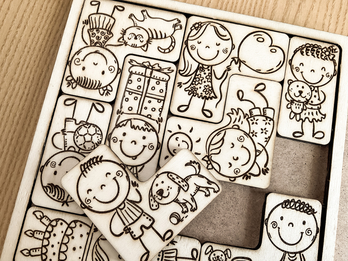 Laser cut wooden puzzle. Montessori learning kids crafting