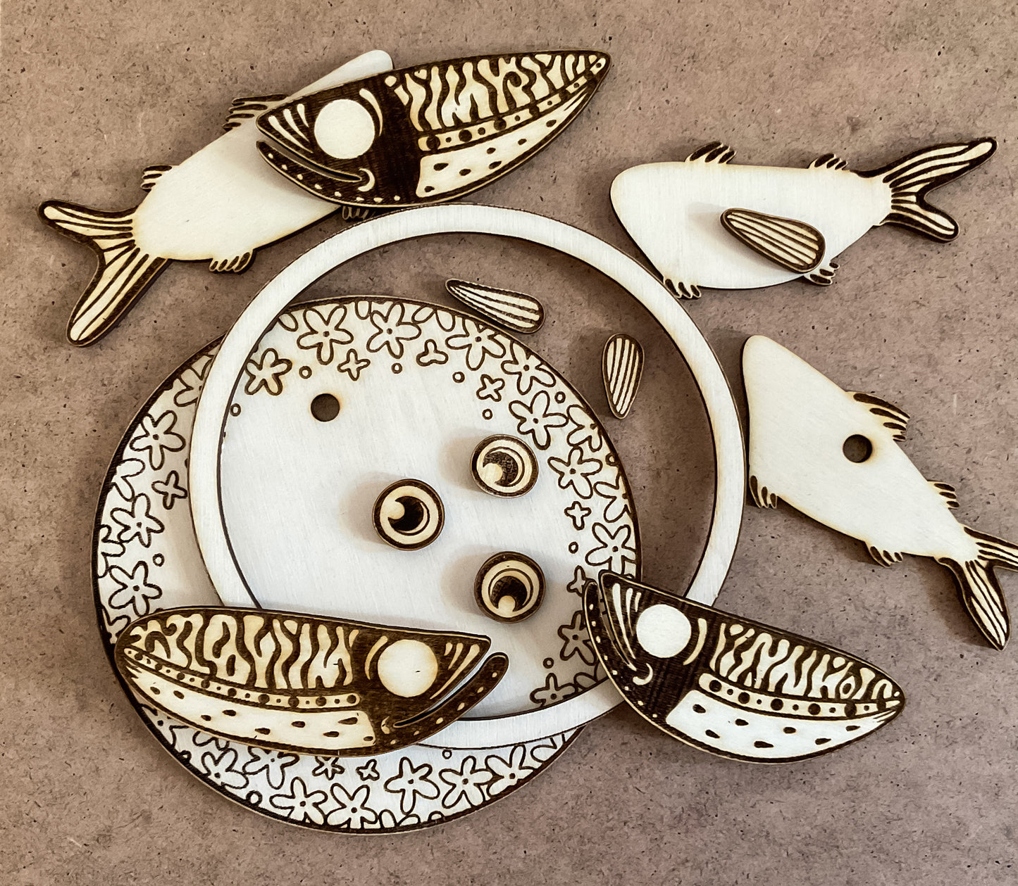 DIY Template with Three Fishes Wall Art Laser Cut File