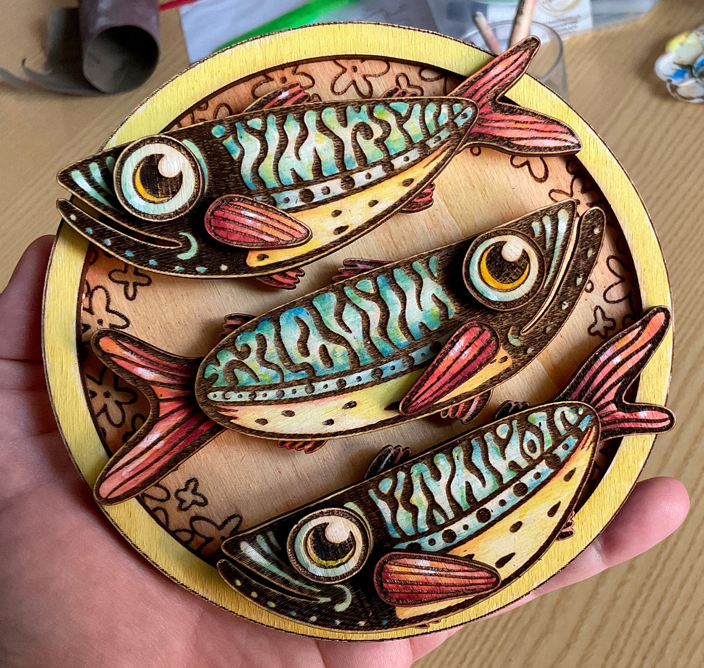 DIY Template with Three Fishes Wall Art Laser Cut File