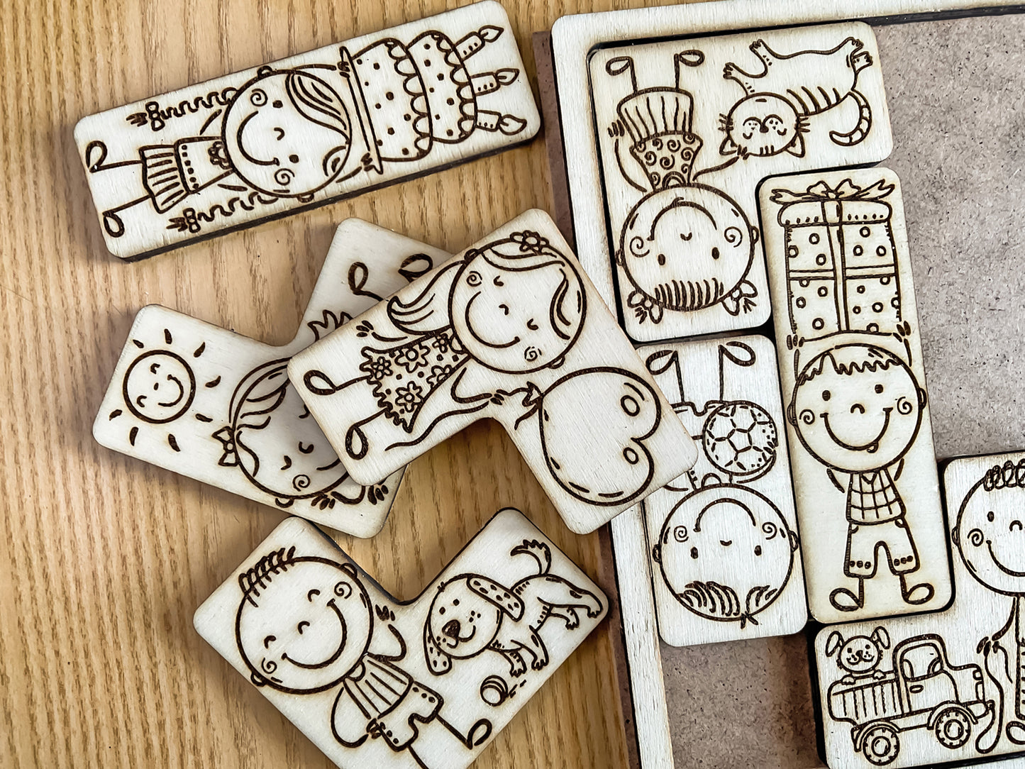 Laser cut wooden puzzle. Montessori learning kids crafting