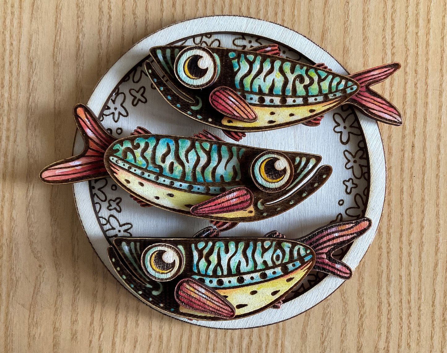 DIY Template with Three Fishes Wall Art Laser Cut File