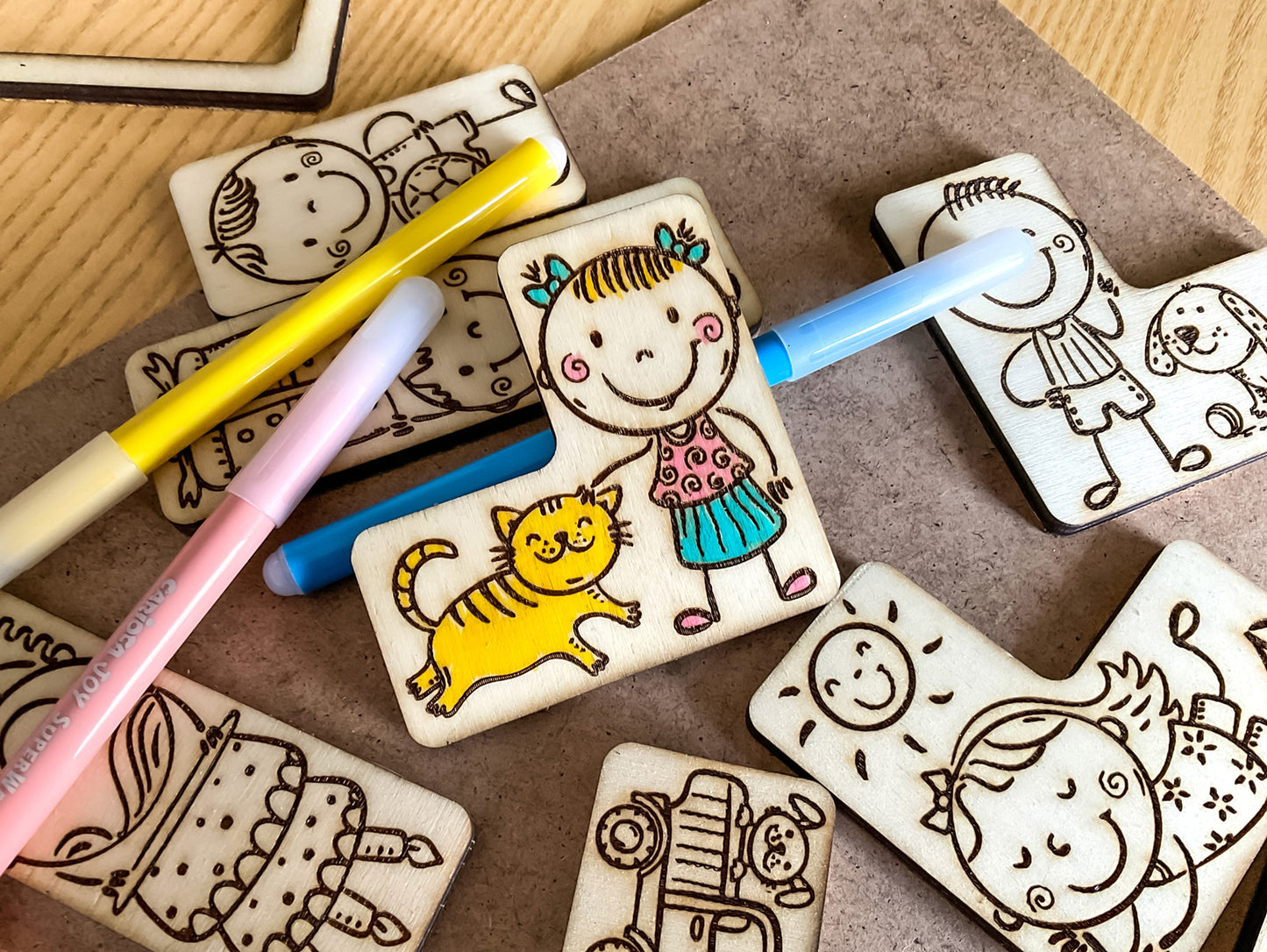 Laser cut wooden puzzle. Montessori learning kids crafting