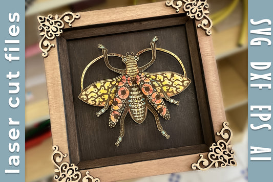 Decorative insect wall art with frame. Beetle laser cut file.