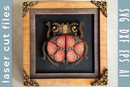 Beetle with frame for laser cutting, Bug wall art, DIY  for wood craft