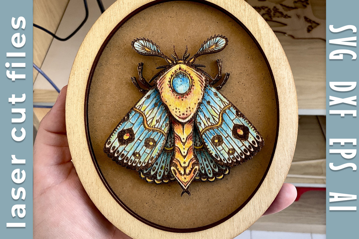 Decorative moth artwork, laser cut files.